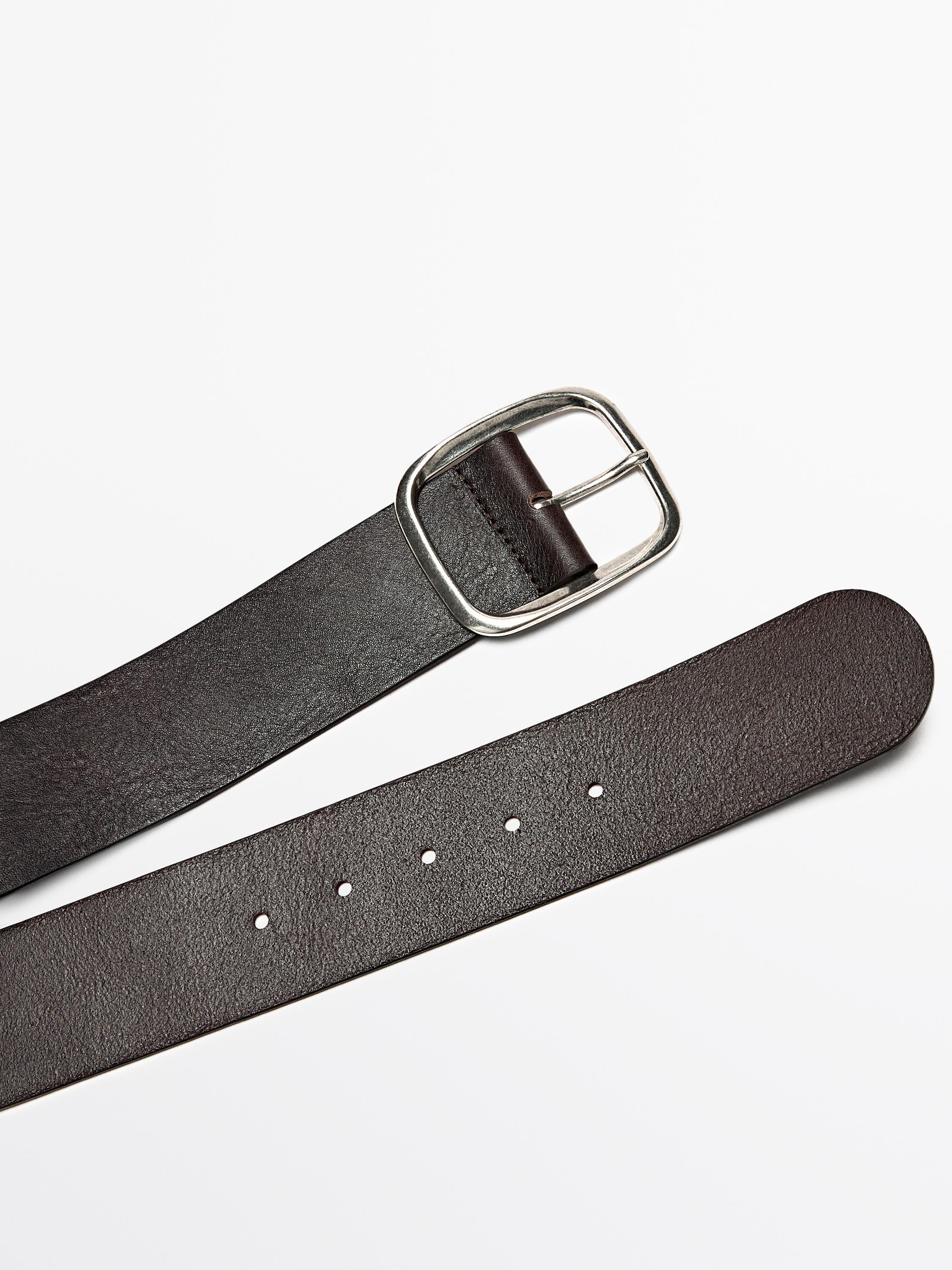 Nappa leather belt with rectangular buckle